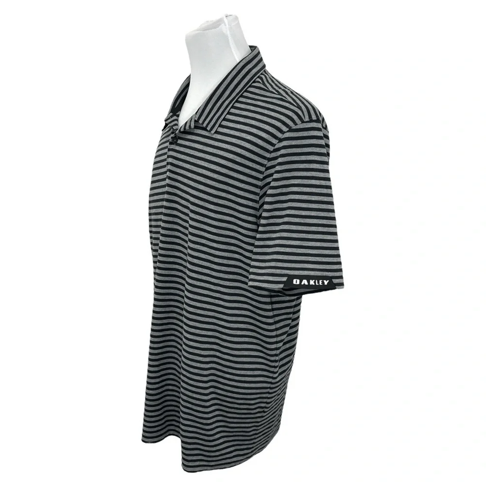 Oakley Men's Size XXL Gray & Black Striped Polo Golf Shirt Stretch Classic